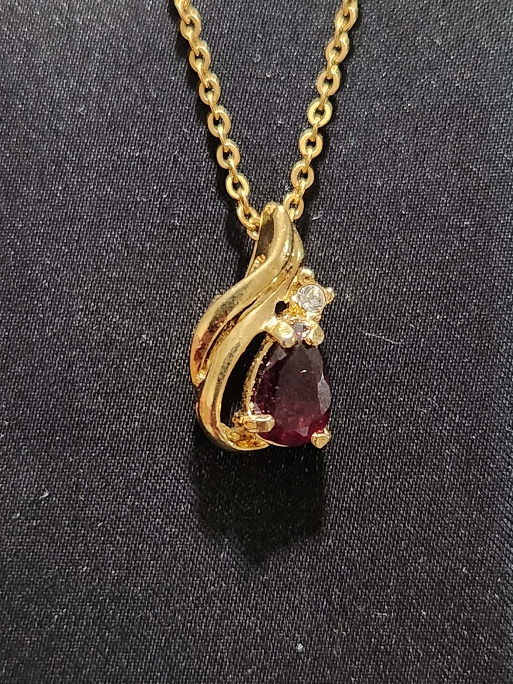 Gold Tone Teardrop Garnet Pendant Necklace - Women Jewelry